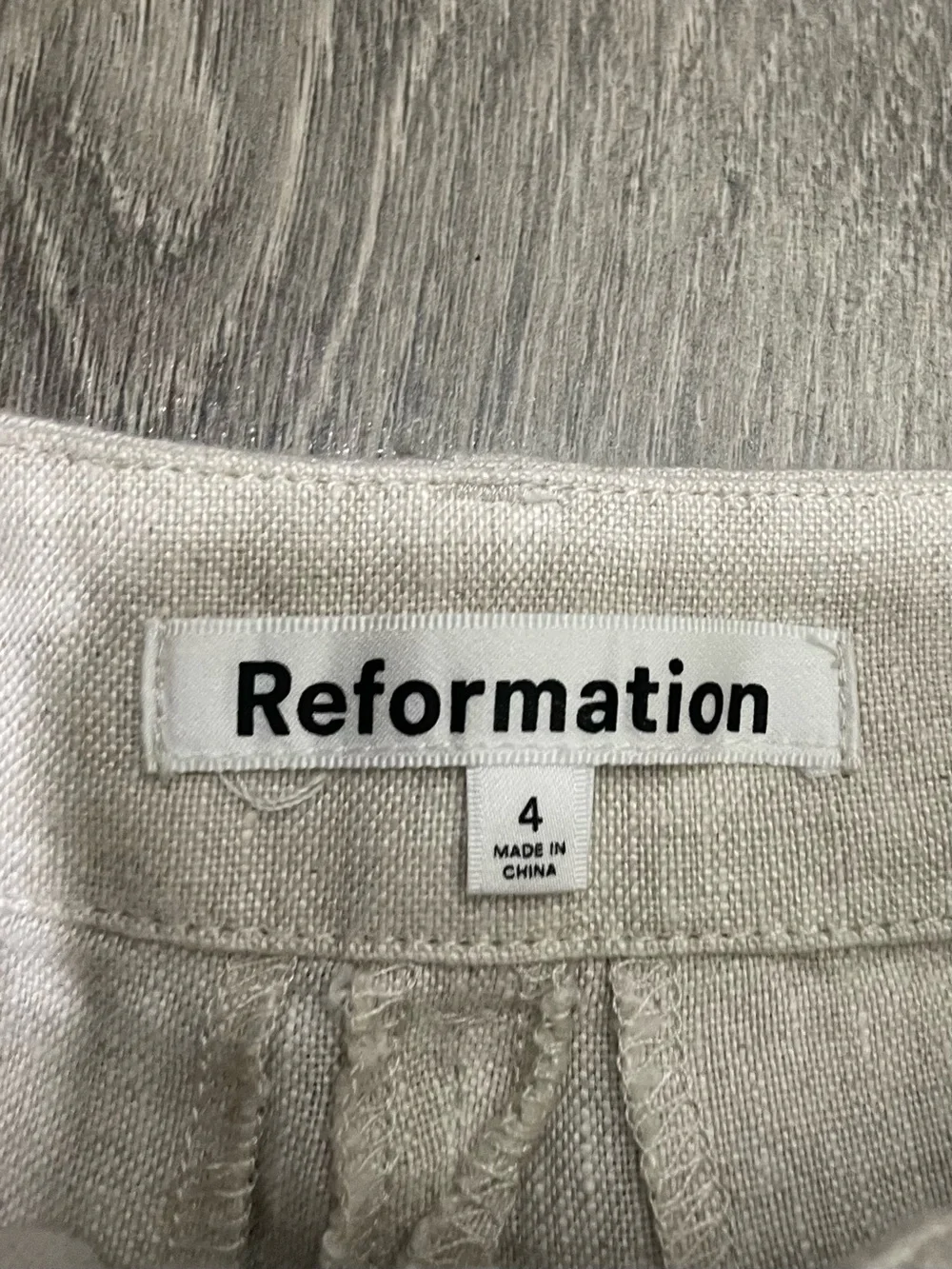 Reformation Mason 100% Linen Pants Size 4 Oatmeal High Rise Pleated Wide Leg